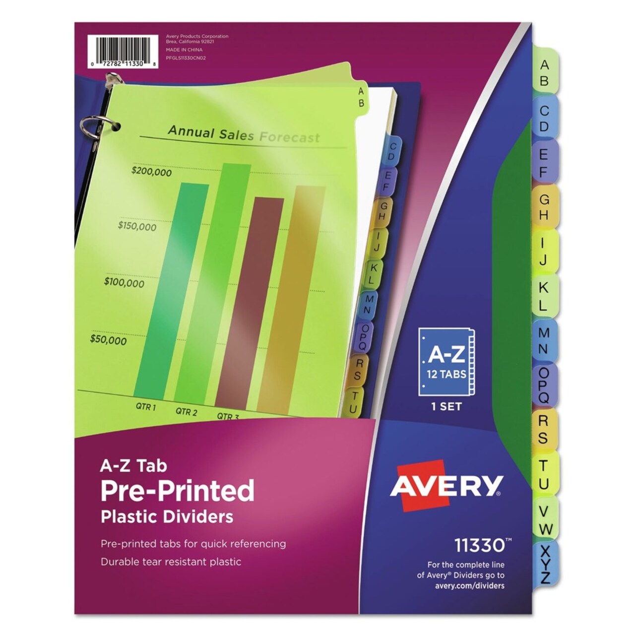 Avery 11 in. x 8.5 in. 12-Tab A to Z Durable Preprinted Plastic Tab Dividers - Assorted (1-Set)